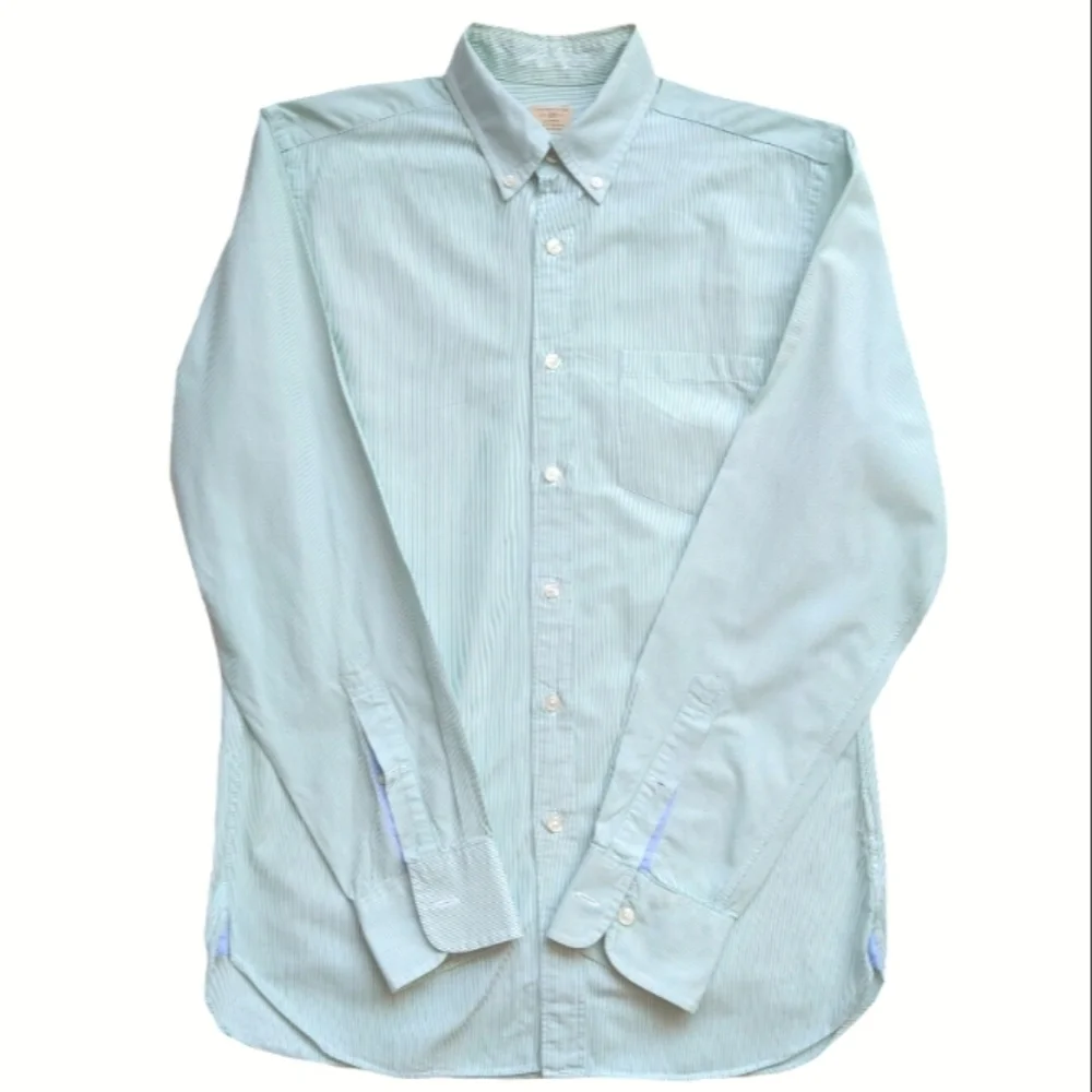 J. Crew Button Down Casual Cotton Pinstripes Long Sleeves Shirt Green Size Small